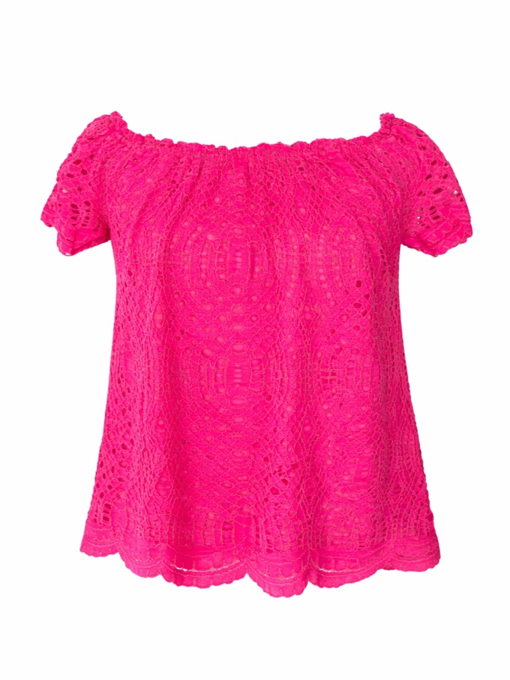 Lilly Pulitzer Pink Lace Off The Shoulder Top‎ Scalloped Eyelet Blouse Women’s S